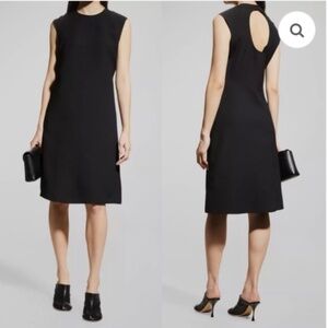 Lafayette 148 Sleeveless Black Wool & Silk Midi Back Keyhole Shift Dress Size M